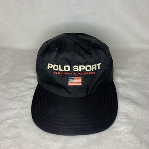 RARE USA Ralph Lauren Polo Sport Cap Hat 5 Panel USA Spell Out Nylon OG 92 93 94
